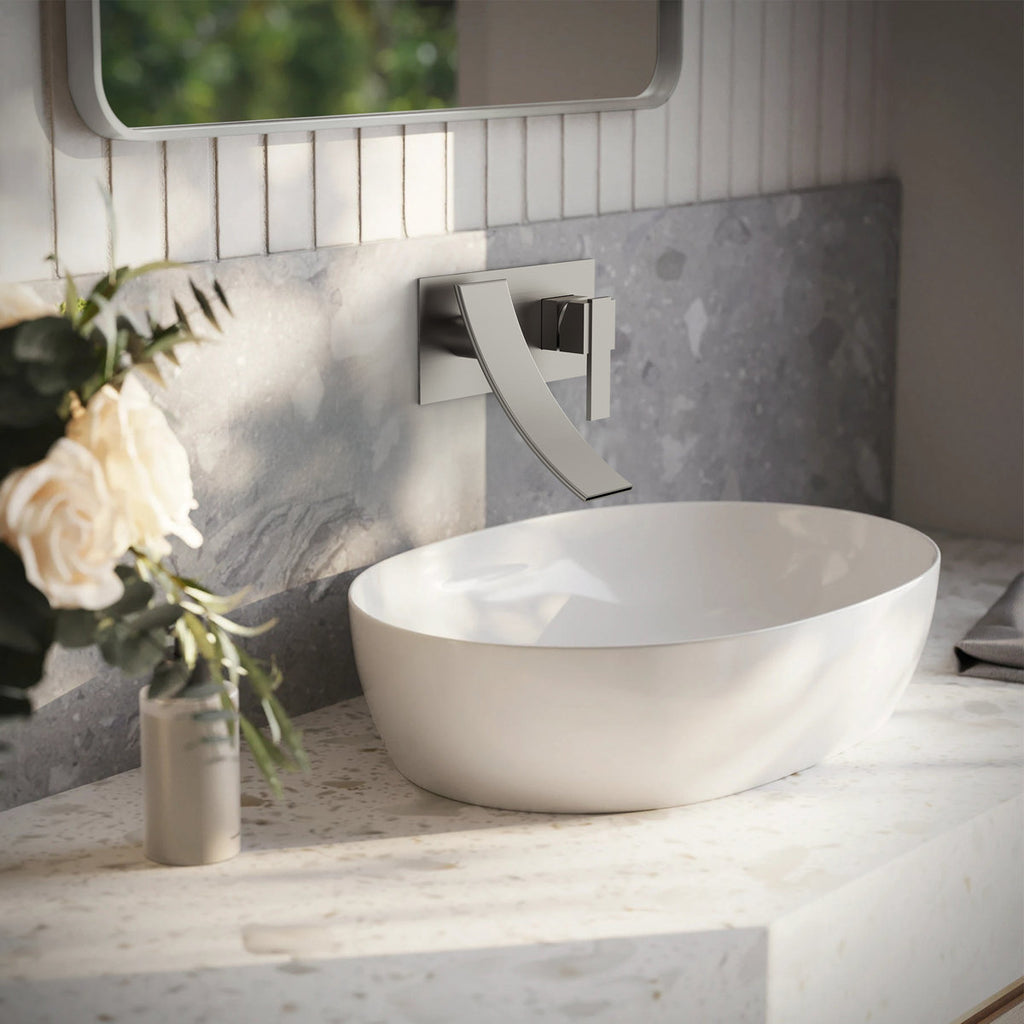 Wall Mounted Bathroom Faucet, Single-handle Bathroom Sink Faucet with Drain Assembly SFS-1305B-NK - Brushed Nickel
