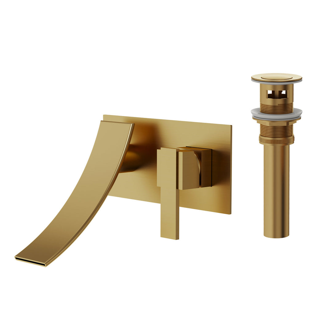 Wall Mounted Bathroom Faucet, Single-handle Bathroom Sink Faucet with Drain Assembly SFS-1305B-GD - Brushed Gold