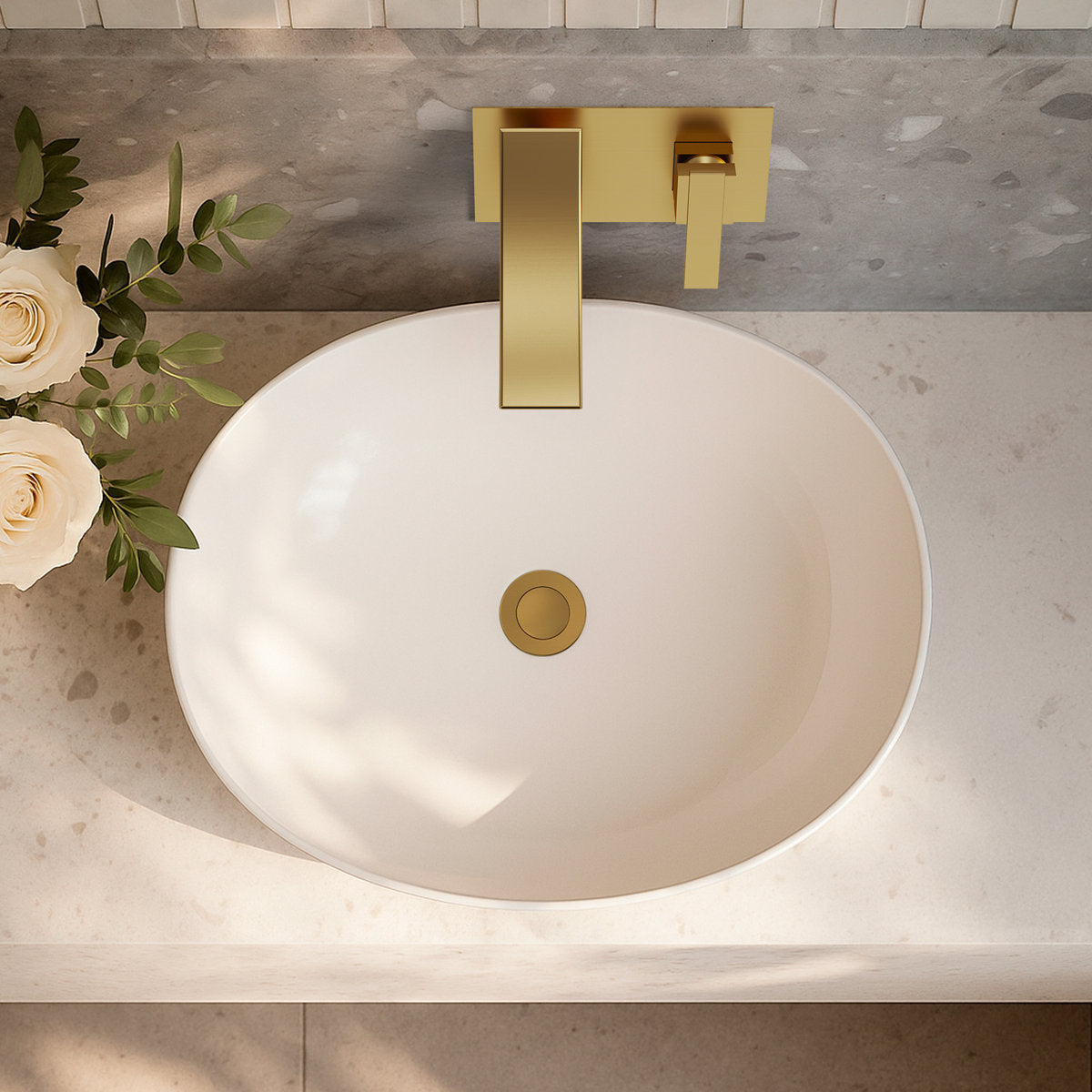Wall Mounted Bathroom Faucet, Single-handle Bathroom Sink Faucet with Drain Assembly SFS-1305B-GD - Brushed Gold
