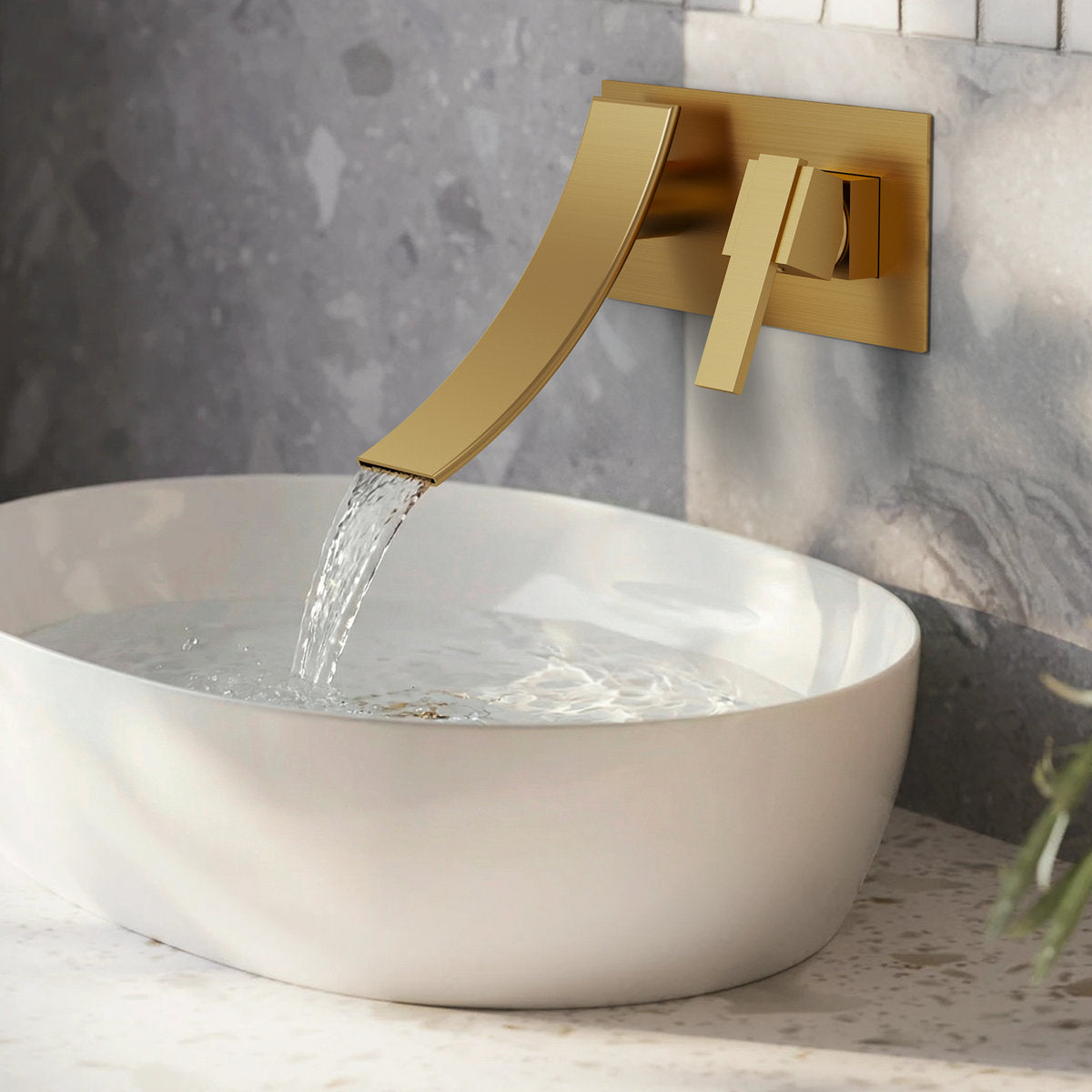 Wall Mounted Bathroom Faucet, Single-handle Bathroom Sink Faucet with Drain Assembly SFS-1305B-GD - Brushed Gold