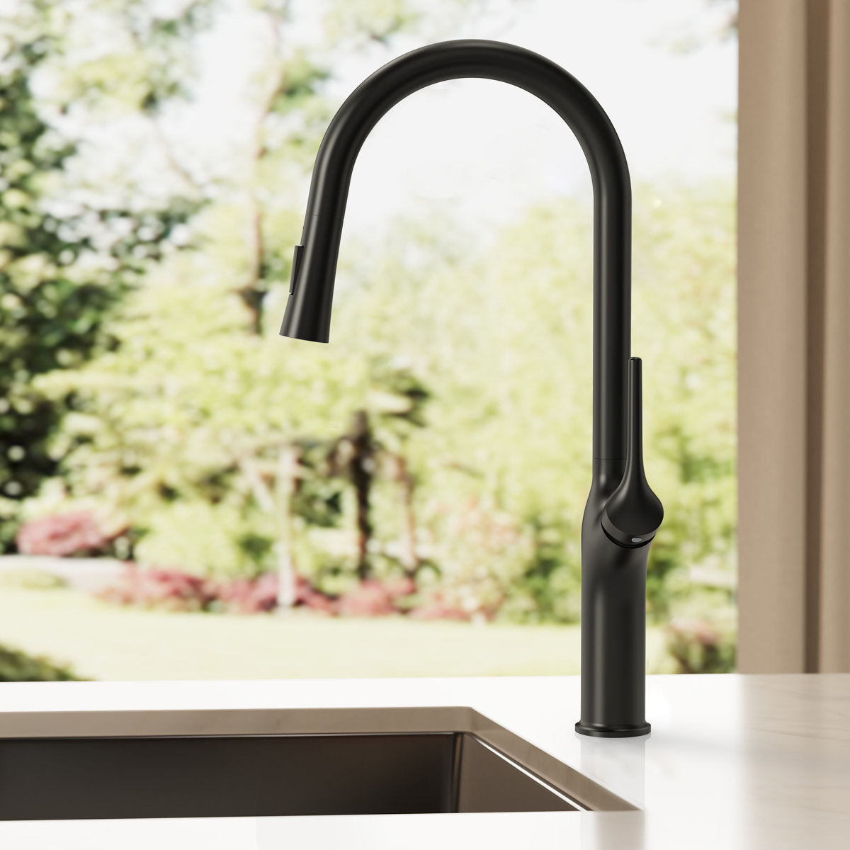 Dual-Function Single-Handle Pull-Down Kitchen Faucet SFS-1300K-BK - Matte Black
