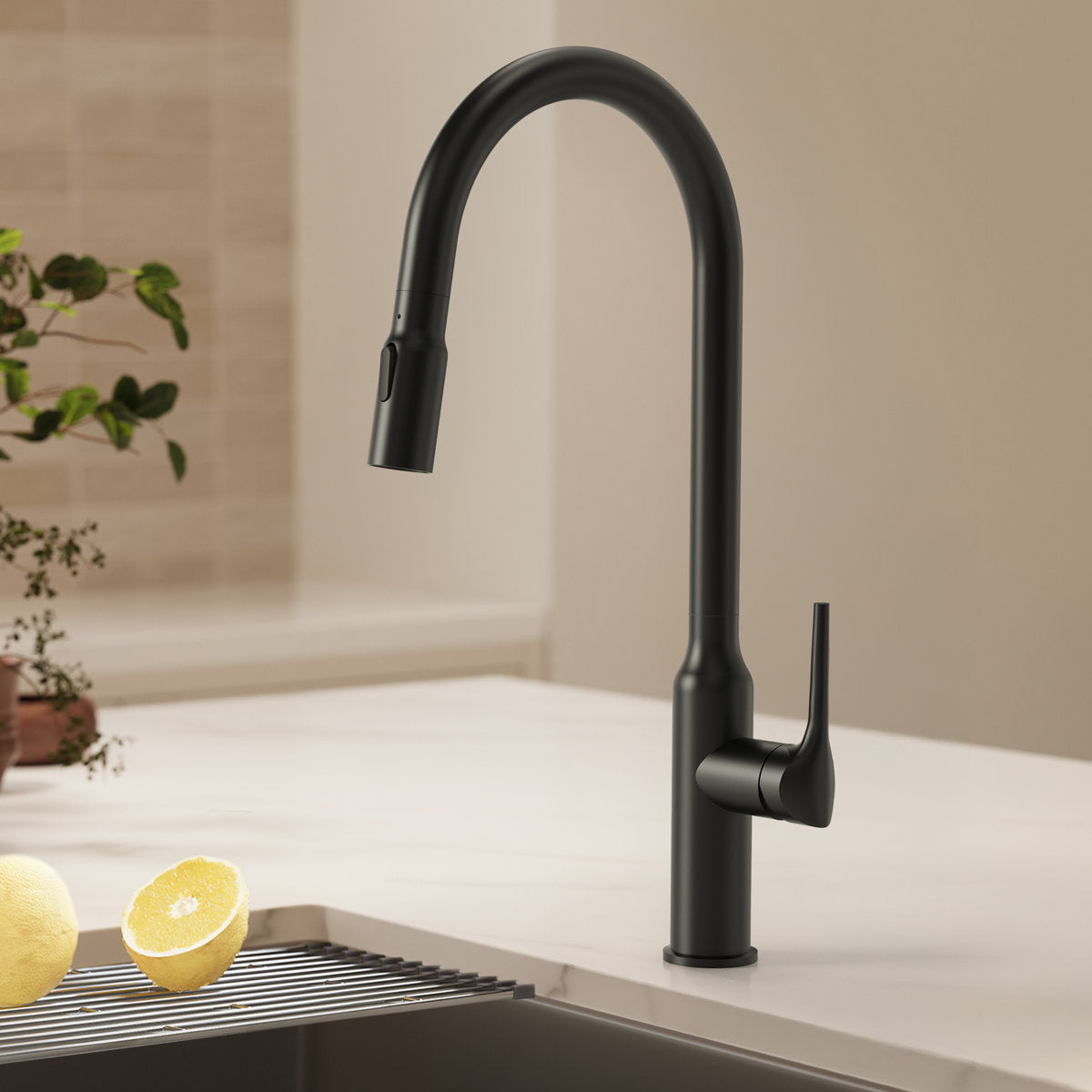 Dual-Function Single-Handle Pull-Down Kitchen Faucet with Swivel Spout SFS-1297K-BK - Matte Black