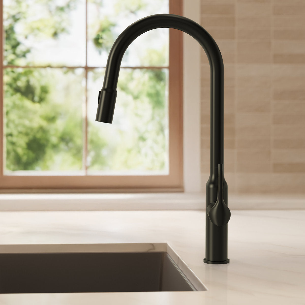 Dual-Function Single-Handle Pull-Down Kitchen Faucet with Swivel Spout SFS-1297K-BK - Matte Black