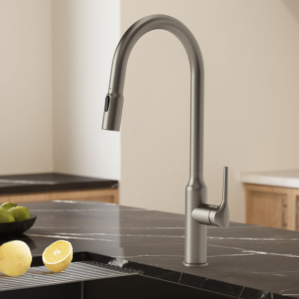 Dual-Function Single-Handle Pull-Down Kitchen Faucet with Swivel Spout SFS-1297K-SS - Stainless Steel