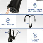 Pull Down Kitchen Sink Faucet, Single Handle Kitchen Faucet with Swivel Spout SFS-1298K-BK - Matte Black
