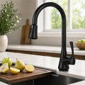 Pull Down Kitchen Sink Faucet, Single Handle Kitchen Faucet with Swivel Spout SFS-1298K-BK - Matte Black