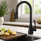 Pull Down Kitchen Sink Faucet, Single Handle Kitchen Faucet with Swivel Spout SFS-1298K-BK - Matte Black