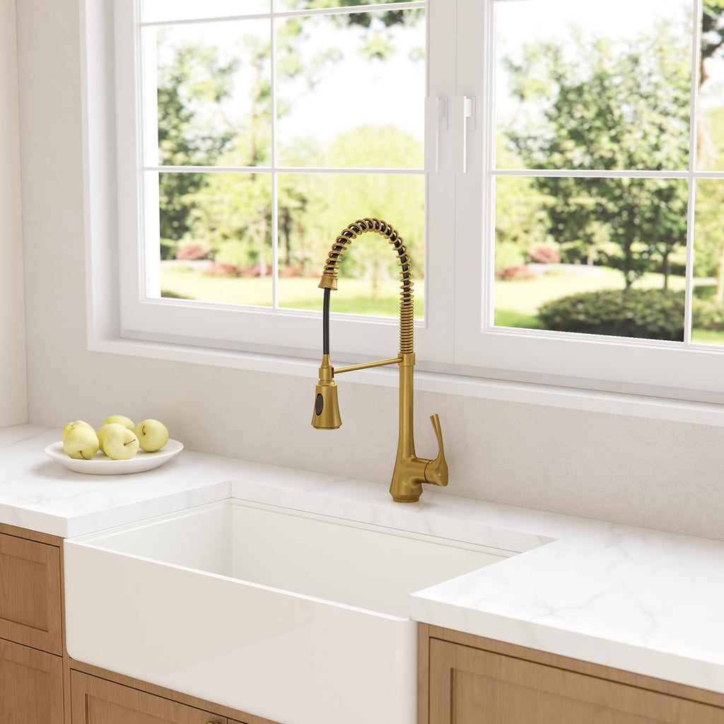 Commercial-Style 2-Function Pull-Down Single-Handle Kitchen Faucet SFS-1299K-GD - Brushed Gold