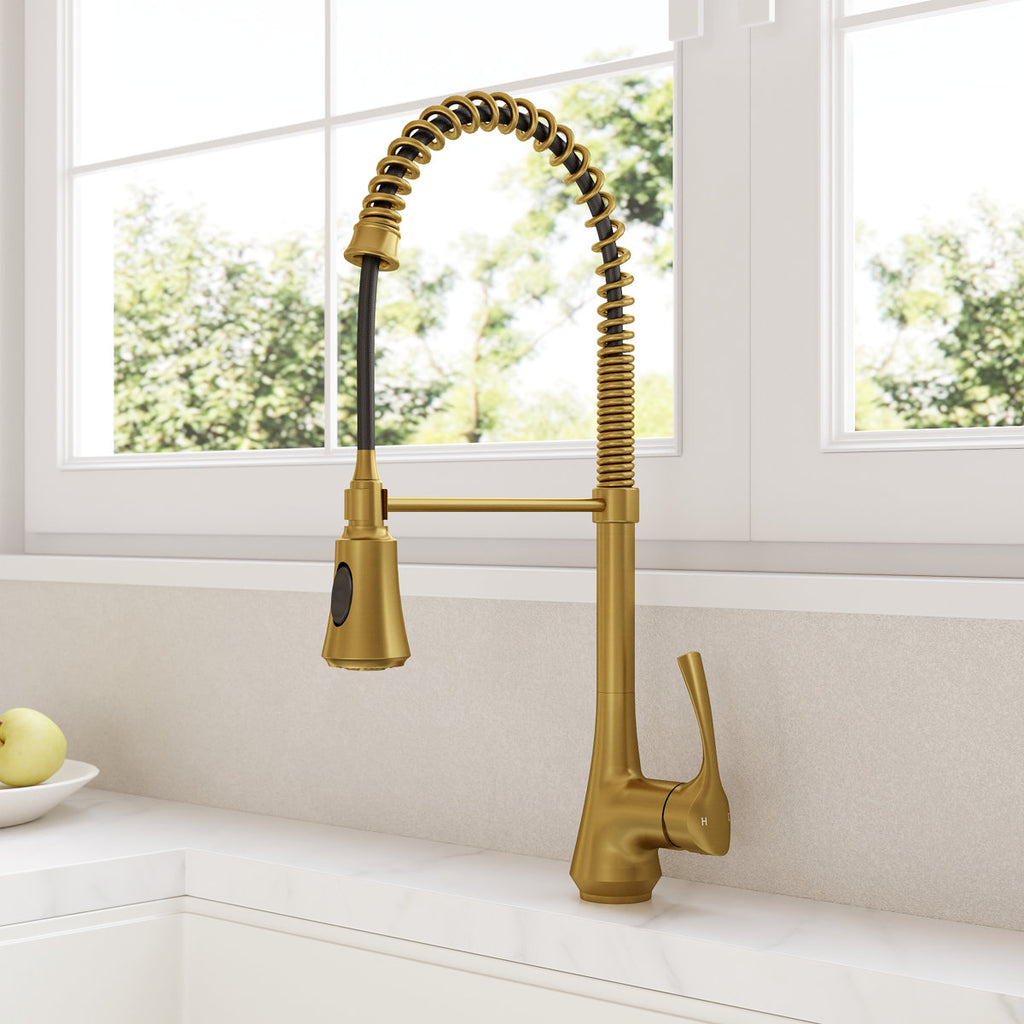 Commercial-Style 2-Function Pull-Down Single-Handle Kitchen Faucet SFS-1299K-GD - Brushed Gold