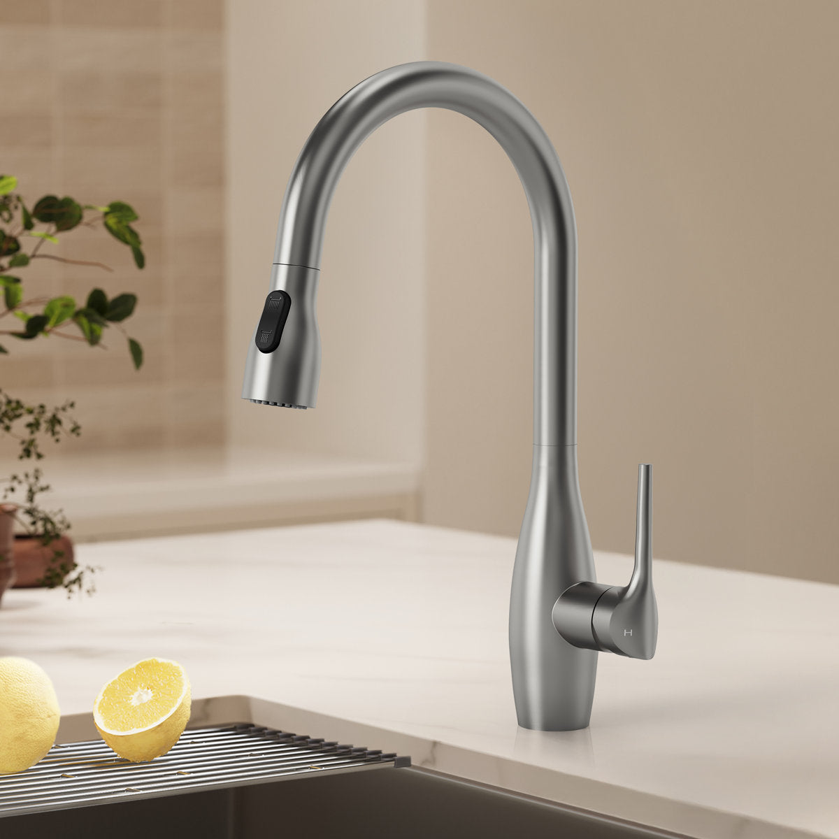 Dual-Function Single-Handle Pull-Down Kitchen Faucet with 360 Degree Swivel Spout SFS-1301K-SS - Stainless Steel