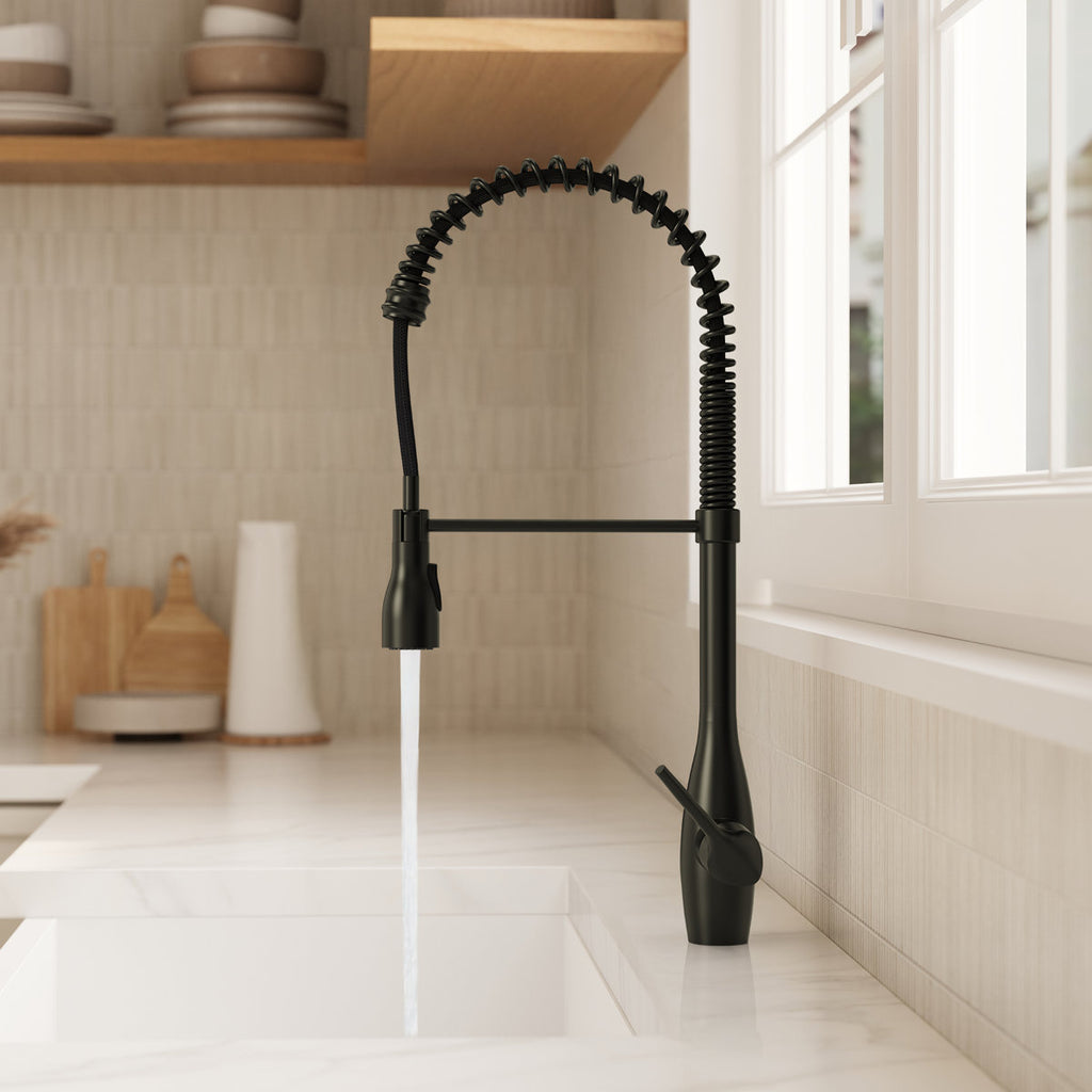 Commercial Style Dual Function Single Handle Pull Down Kitchen Faucet SFS-1302K-BK - Matte Black