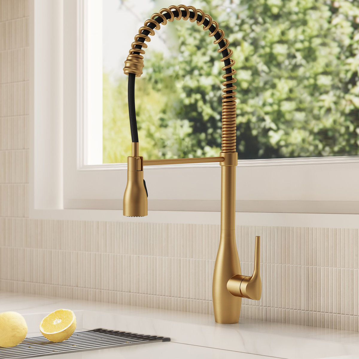 Commercial Style Dual Function Single Handle Pull Down Kitchen Faucet SFS-1302K-GD - Brushed Gold