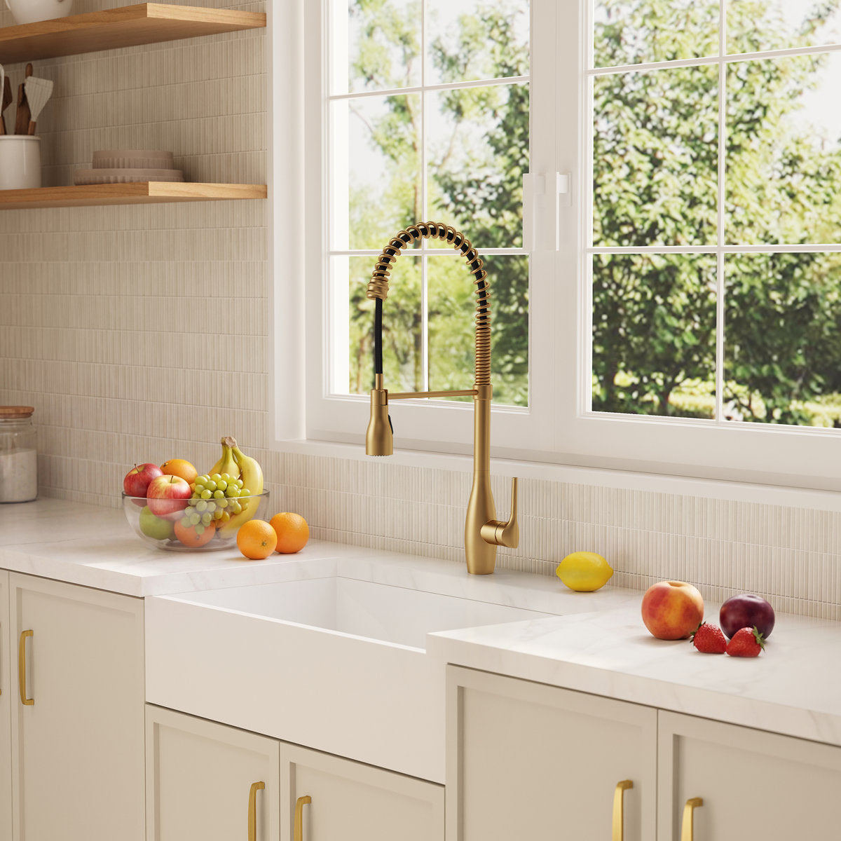 Commercial Style Dual Function Single Handle Pull Down Kitchen Faucet SFS-1302K-GD - Brushed Gold