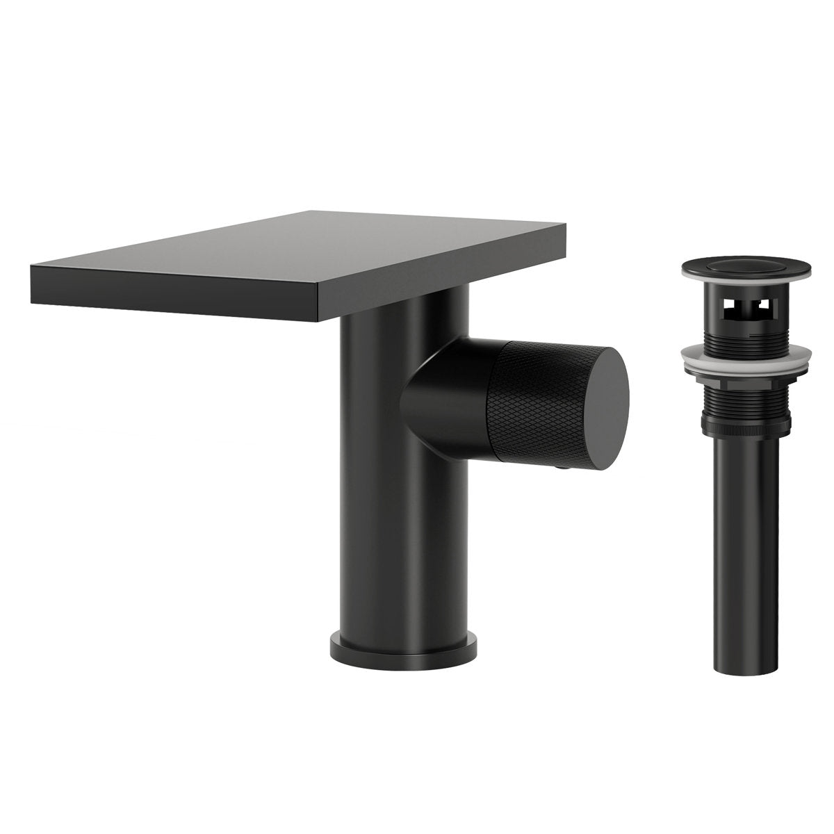 Single Hole Bathroom Faucet, Single-Handle Waterfall Sink Faucet with Drain Assembly SFS-1318B-BK - Matte Black
