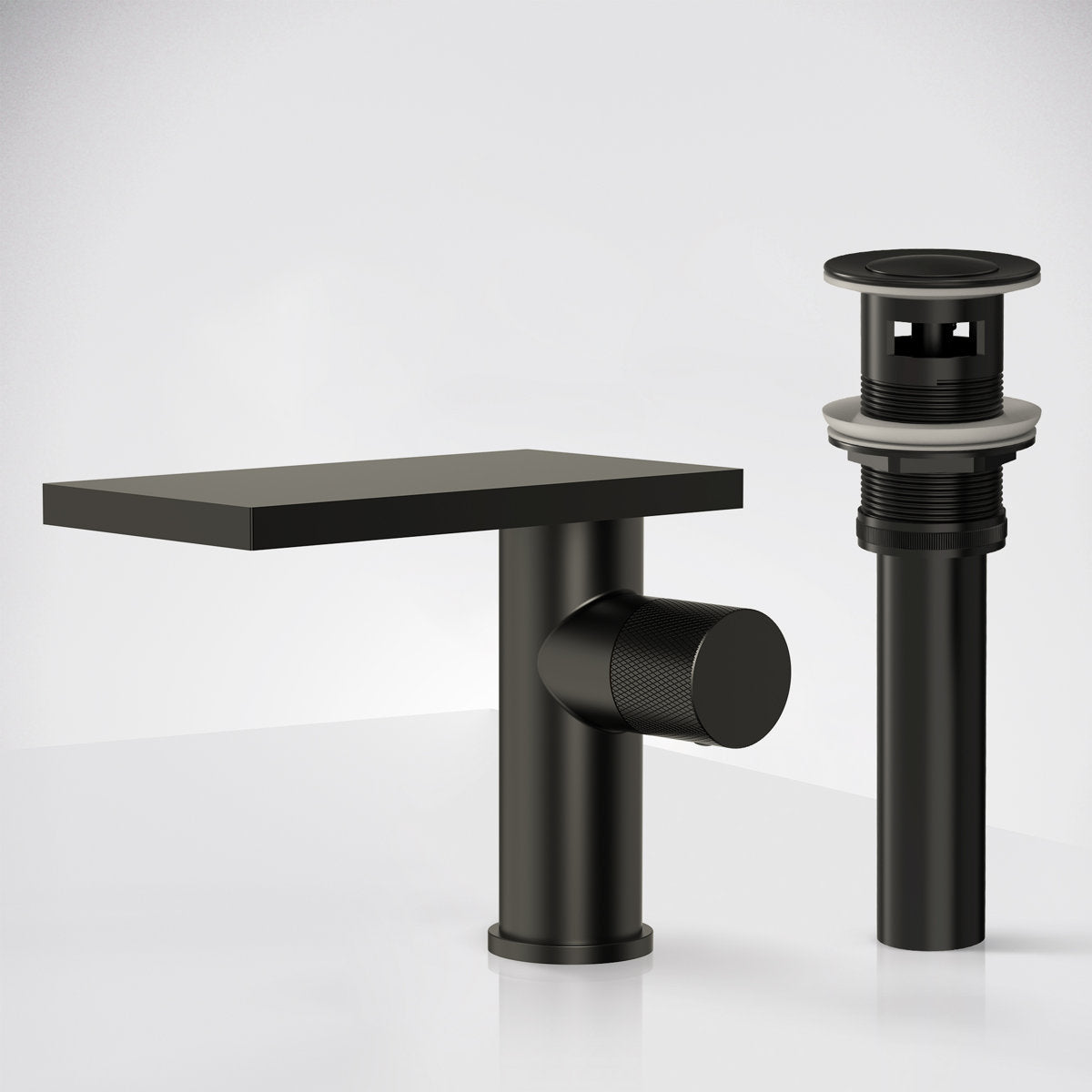 Single Hole Bathroom Faucet, Single-Handle Waterfall Sink Faucet with Drain Assembly SFS-1318B-BK - Matte Black