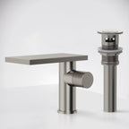 Single Hole Bathroom Faucet, Single-Handle Waterfall Sink Faucet with Drain Assembly SFS-1318B-NK - Brushed Nickel