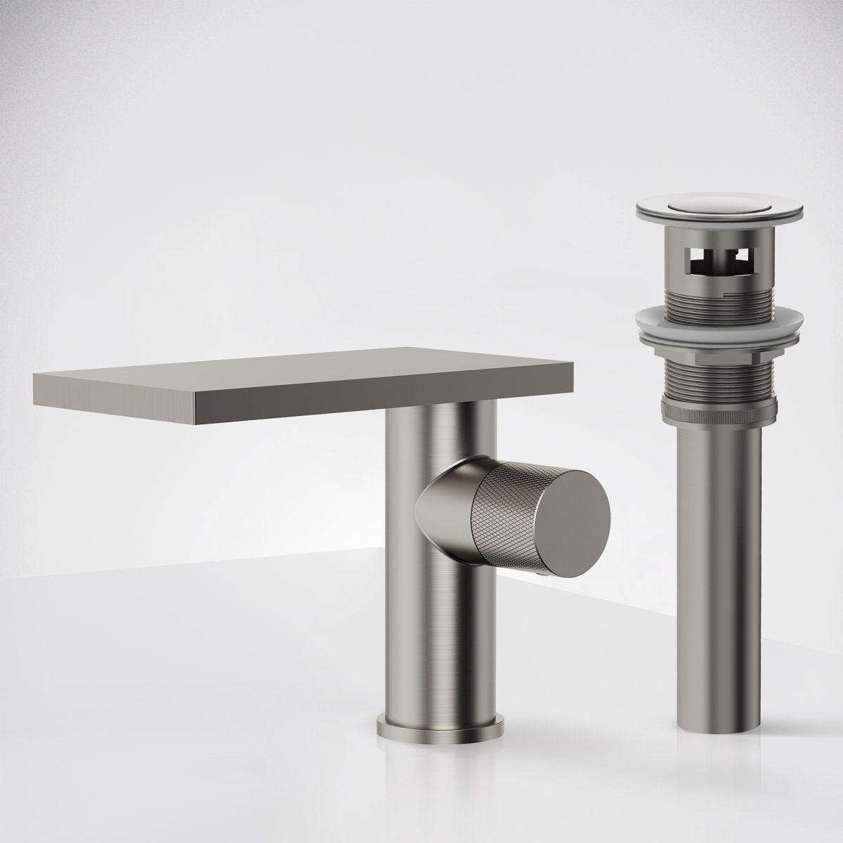 Single Hole Bathroom Faucet, Single-Handle Waterfall Sink Faucet with Drain Assembly SFS-1318B-NK - Brushed Nickel