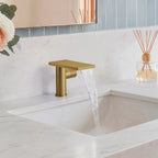 Single Hole Bathroom Faucet, Single-Handle Waterfall Sink Faucet with Drain Assembly SFS-1318B-GD - Brushed Gold