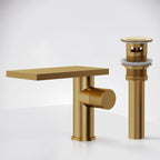 Single Hole Bathroom Faucet, Single-Handle Waterfall Sink Faucet with Drain Assembly SFS-1318B-GD - Brushed Gold