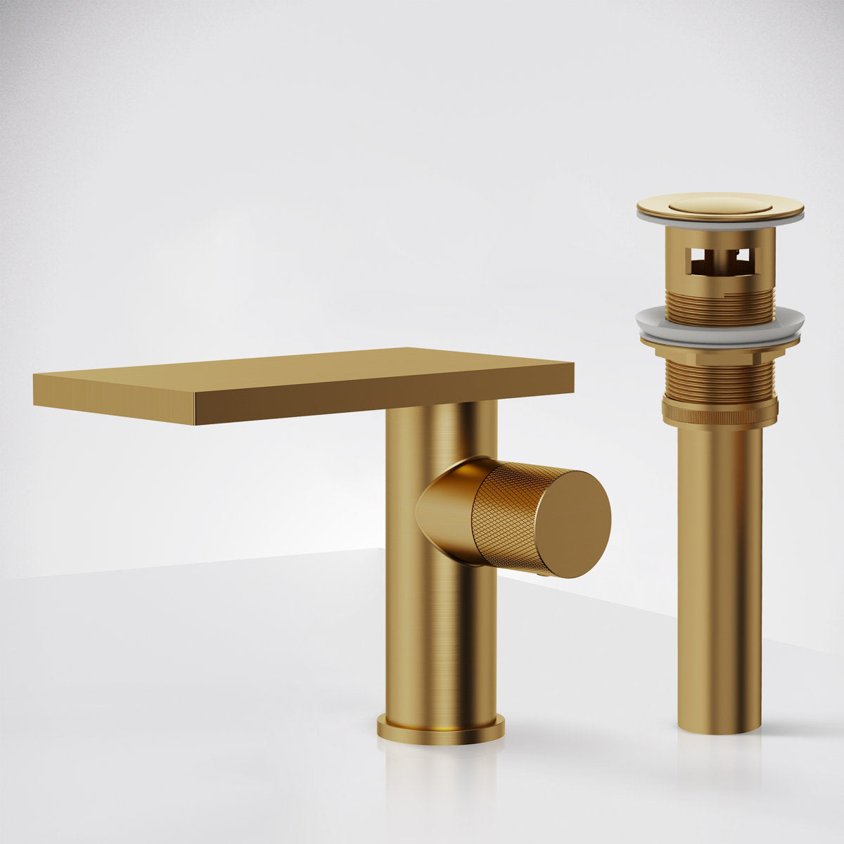 Single Hole Bathroom Faucet, Single-Handle Waterfall Sink Faucet with Drain Assembly SFS-1318B-GD - Brushed Gold