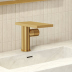 Single Hole Bathroom Faucet, Single-Handle Waterfall Sink Faucet with Drain Assembly SFS-1318B-GD - Brushed Gold
