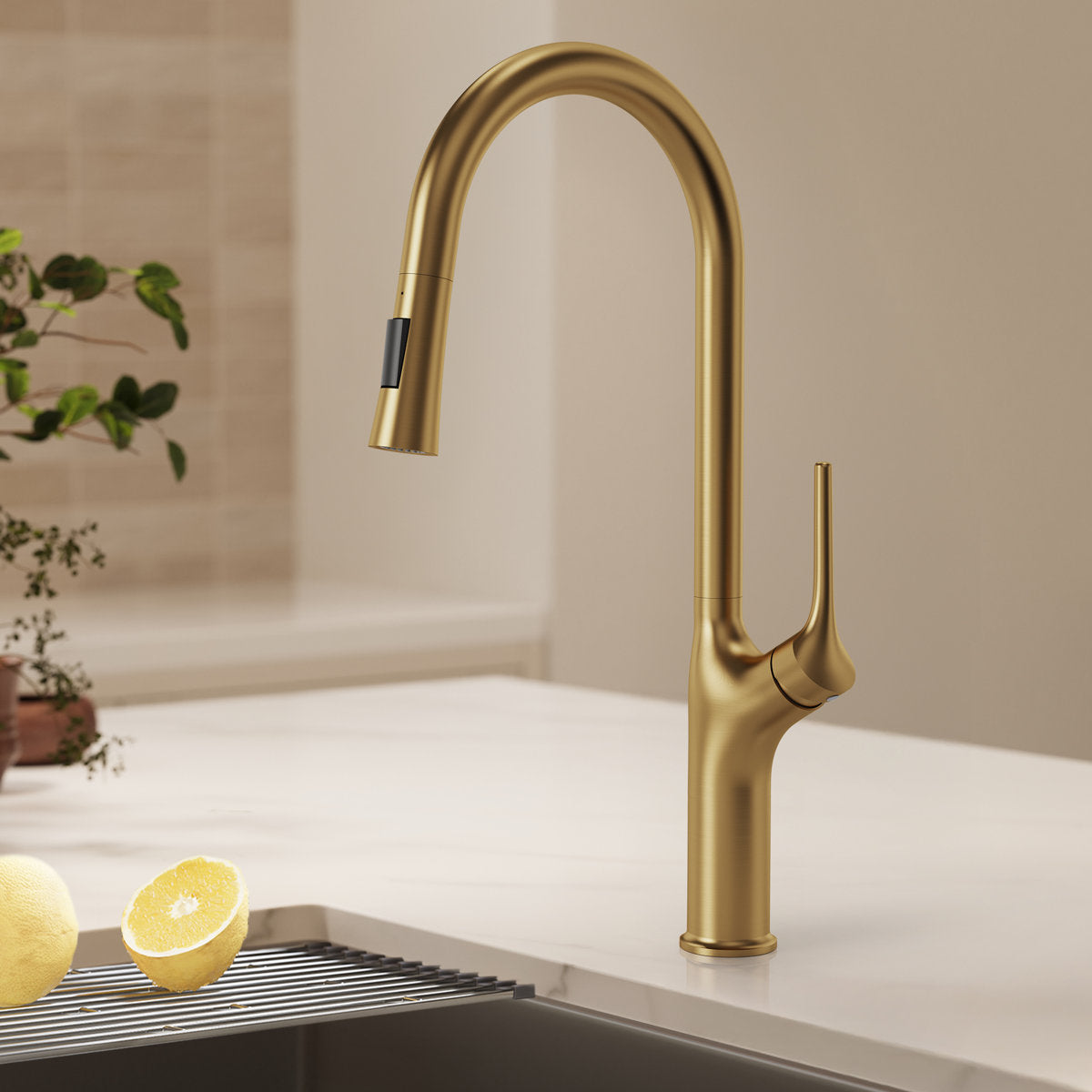 Pull Down Single Handle Kitchen Faucet with Dual Function SFS-1300K-GD - Brushed Gold
