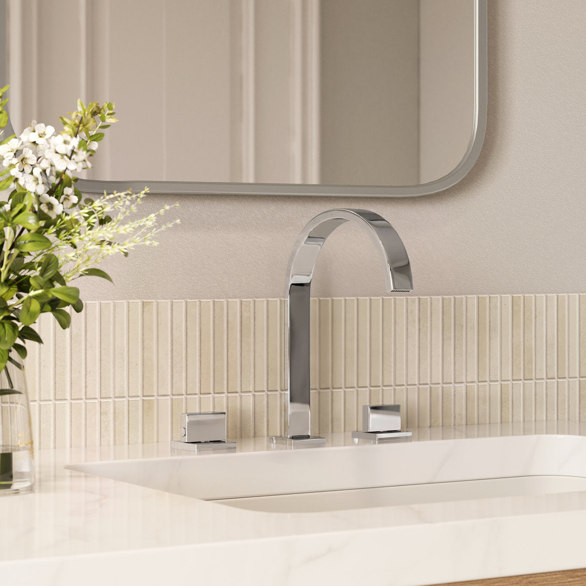Widespread Bathroom Faucet 3 Hole, 2-handle Bathroom Sink Faucet with Drain Assembly SFS-1151-CH - Chrome