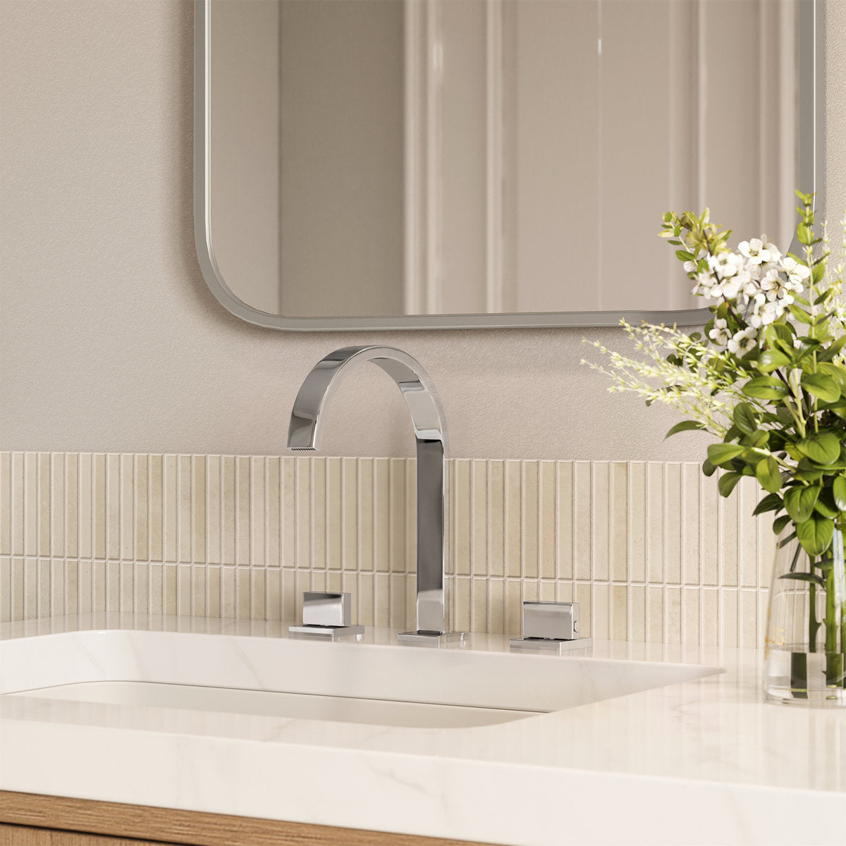 Widespread Bathroom Faucet 3 Hole, 2-handle Bathroom Sink Faucet with Drain Assembly SFS-1151-CH - Chrome
