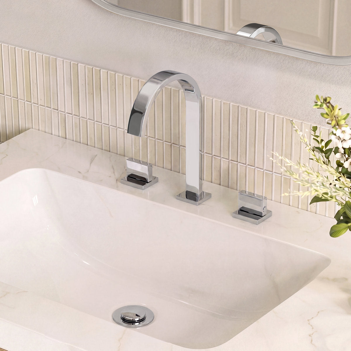Widespread Bathroom Faucet 3 Hole, 2-handle Bathroom Sink Faucet with Drain Assembly SFS-1151-CH - Chrome