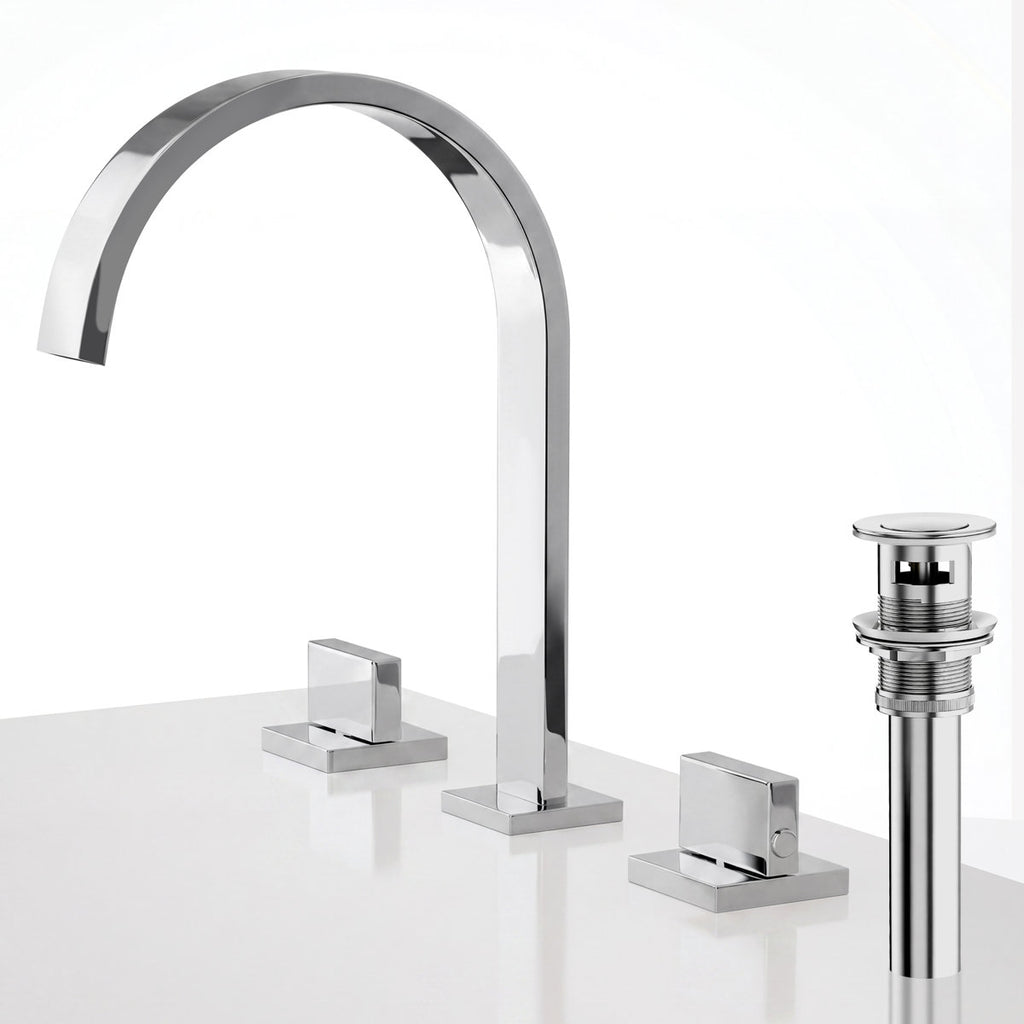 Widespread Bathroom Faucet 3 Hole, 2-handle Bathroom Sink Faucet with Drain Assembly SFS-1151-CH - Chrome