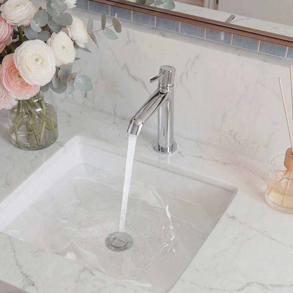 Single-Hole Single-Handle Bathroom Sink Faucet with Drain Assembly SFS-1313B-CH - Chrome
