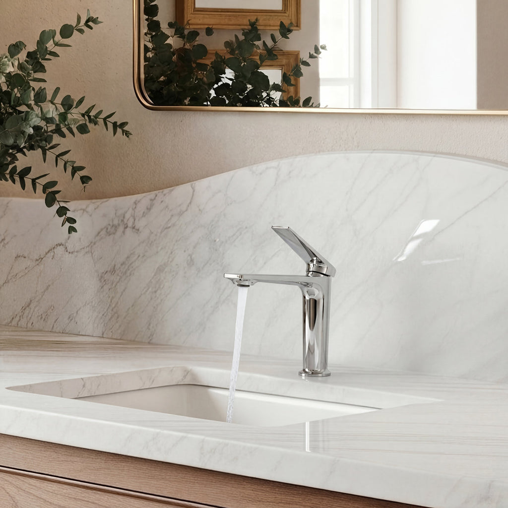 Single Hole Bathroom Faucet with Drain Assembly, Single Handle Bathroom Sink Faucet SFS-1304B-CH - Chrome