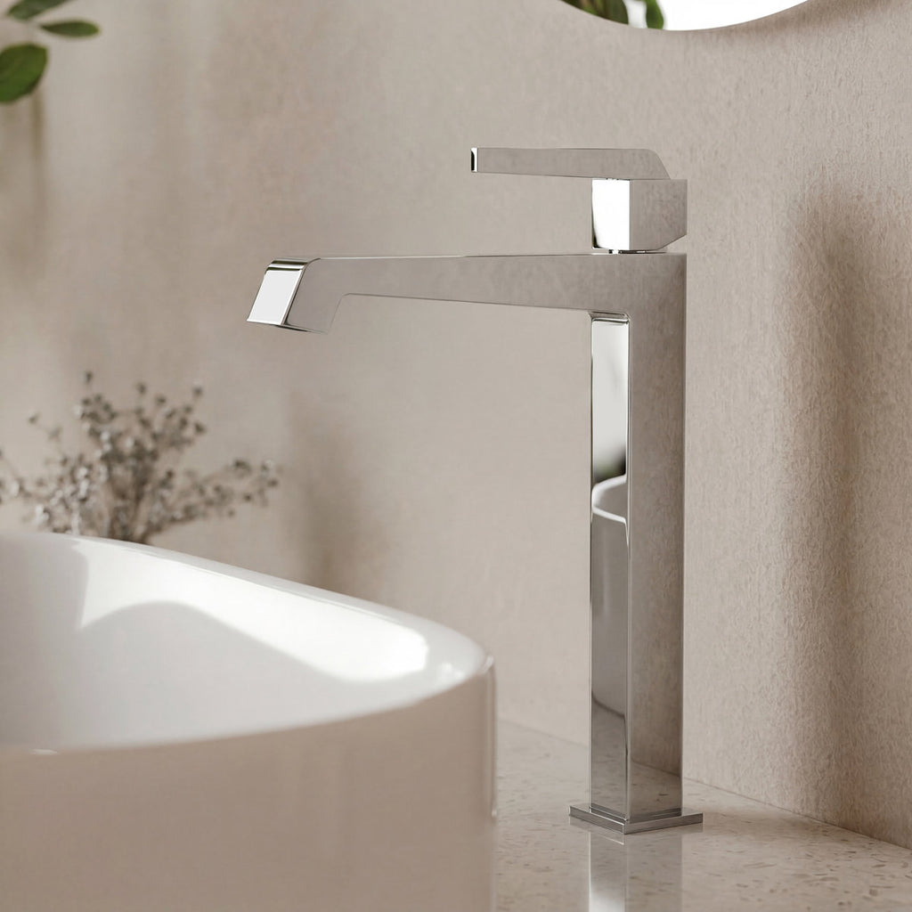 Single Hole Vessel Bathroom Faucet with Drain Assembly, Single Handle Vessel Bathroom Sink Faucet SFS-1312B-CH - Chrome