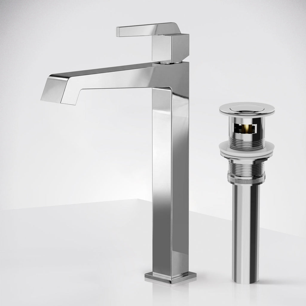 Single Hole Vessel Bathroom Faucet with Drain Assembly, Single Handle Vessel Bathroom Sink Faucet SFS-1312B-CH - Chrome
