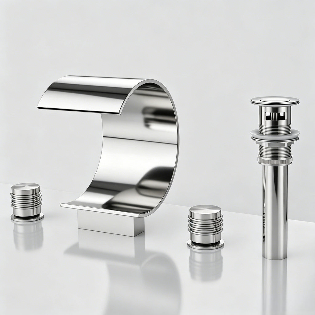 Widespread Bathroom Faucet 3 Hole, 2-handle Bathroom Sink Faucet with Drain Assembly SFS-1152-CH - Chrome