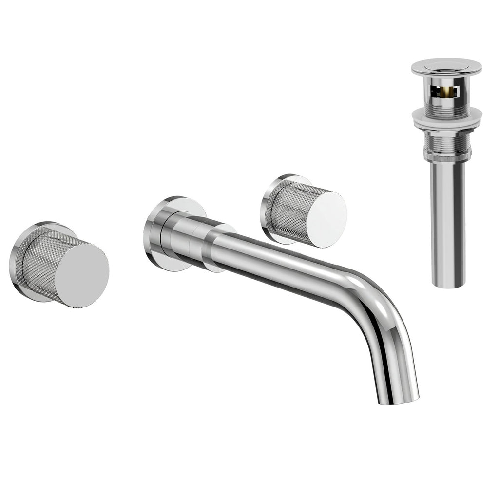 Wall Mounted Bathroom Faucet 3 Hole,2-Handle Bathroom Sink Faucet with Drain Assembly, Chrome SFS-1150-CH - Chrome