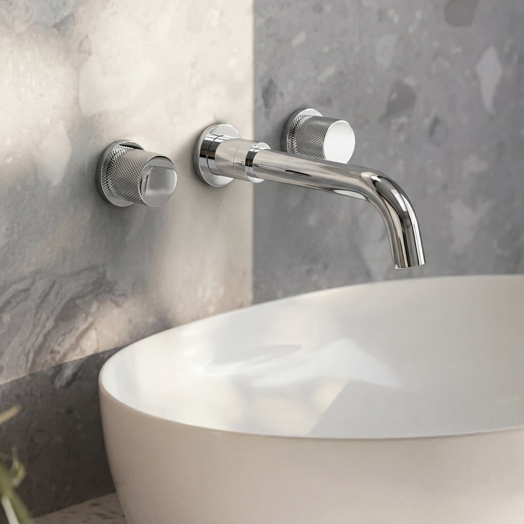 Wall Mounted Bathroom Faucet 3 Hole,2-Handle Bathroom Sink Faucet with Drain Assembly, Chrome SFS-1150-CH - Chrome