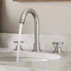 Widespread 3-Hole Bathroom Sink Faucet, 2-Handle Faucet with Wheel Knob Handles and Drain Assembly SFS-1324B-NK - Brushed Nickel
