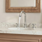 Widespread 3-Hole Bathroom Sink Faucet, 2-Handle Faucet with Wheel Knob Handles and Drain Assembly SFS-1324B-CH - Chrome