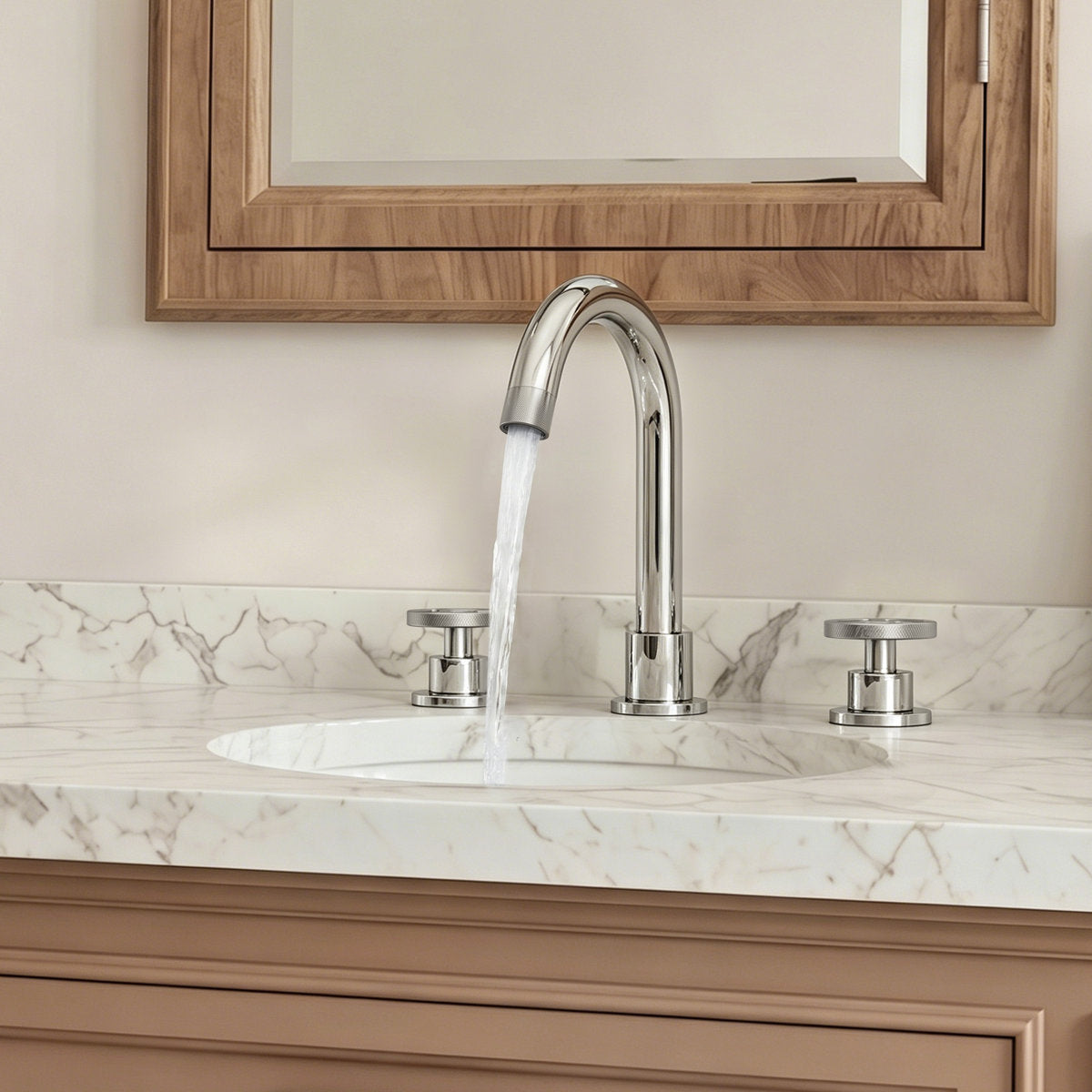 Widespread 3-Hole Bathroom Sink Faucet, 2-Handle Faucet with Wheel Knob Handles and Drain Assembly SFS-1324B-CH - Chrome
