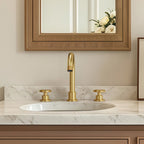Widespread 3-Hole Bathroom Sink Faucet, 2-Handle Faucet with Wheel Knob Handles and Drain Assembly SFS-1324B-GD - Brushed Gold