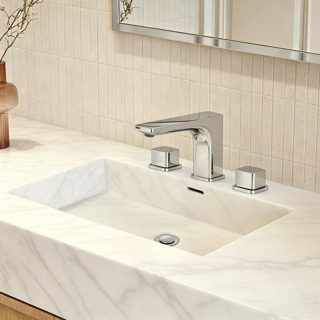 Widespread Bathroom Faucet 3 Hole, 2-handle Bathroom Sink Faucet with Drain Assembly SFS-1316B-CH - Chrome