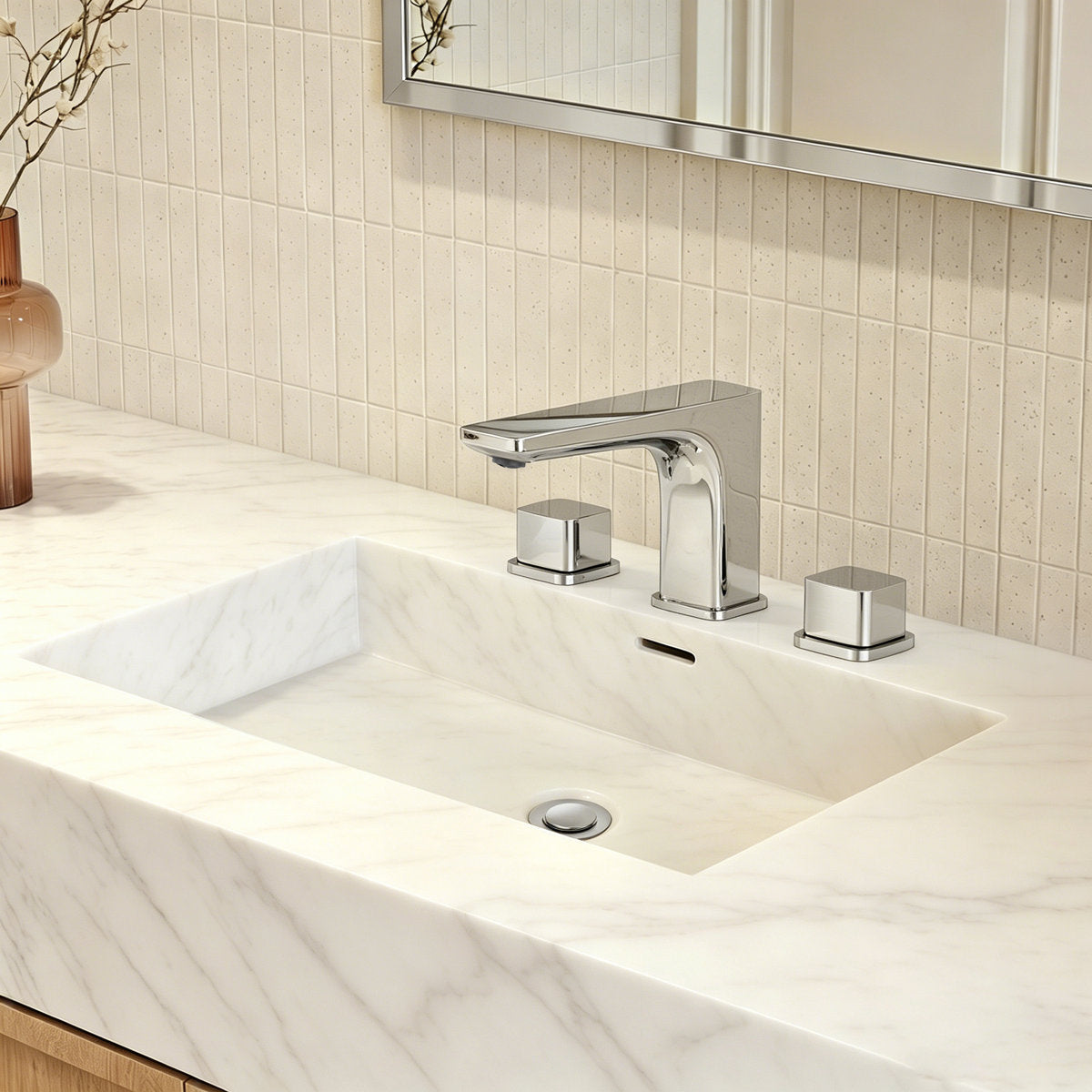 Widespread Bathroom Faucet 3 Hole, 2-handle Bathroom Sink Faucet with Drain Assembly SFS-1316B-CH - Chrome