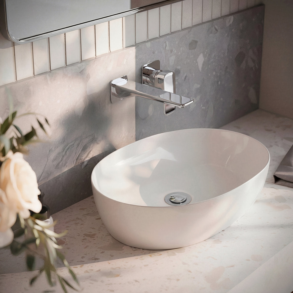 Wall Mounted Bathroom Faucet, Single-handle Bathroom Sink Faucet with Drain Assembly SFS-1317B-CH - Chrome