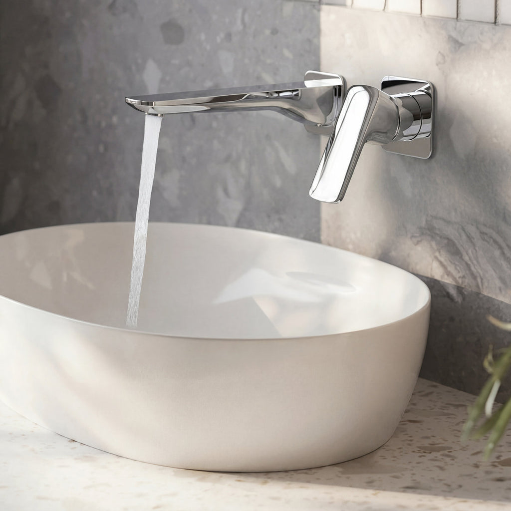 Wall Mounted Bathroom Faucet, Single-handle Bathroom Sink Faucet with Drain Assembly SFS-1317B-CH - Chrome