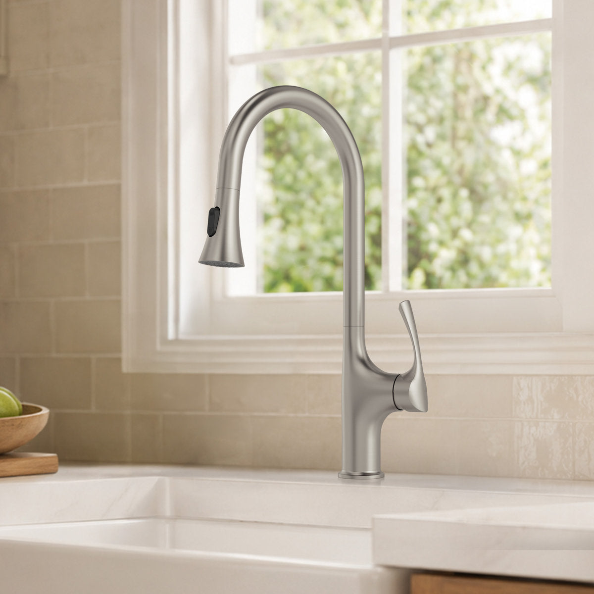 Pull-Down Single Handle Kitchen Faucet with High-Arc Spout SFS-1342K-SS - Stainless Steel