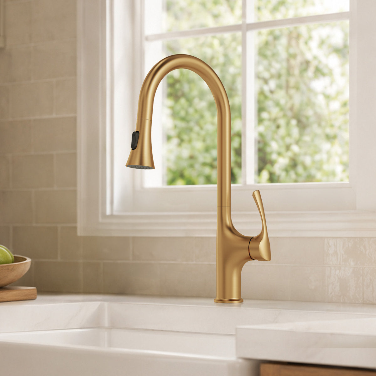 Pull-Down Single Handle Kitchen Faucet with High-Arc Spout SFS-1342K-GD - Brushed Gold
