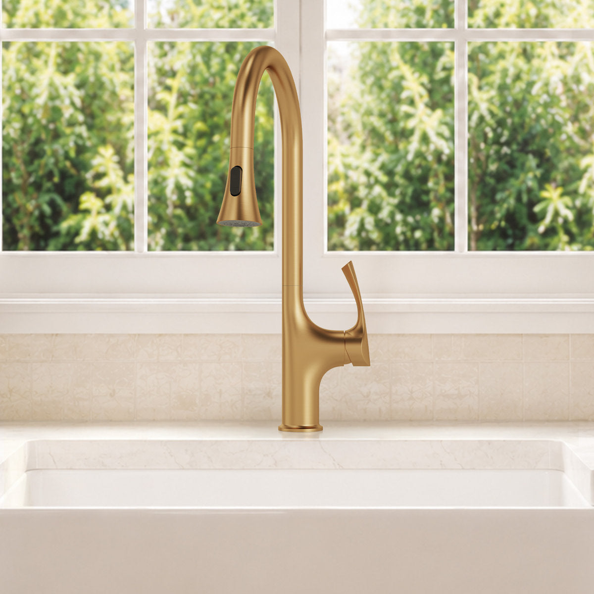 Pull-Down Single Handle Kitchen Faucet with High-Arc Spout SFS-1342K-GD - Brushed Gold