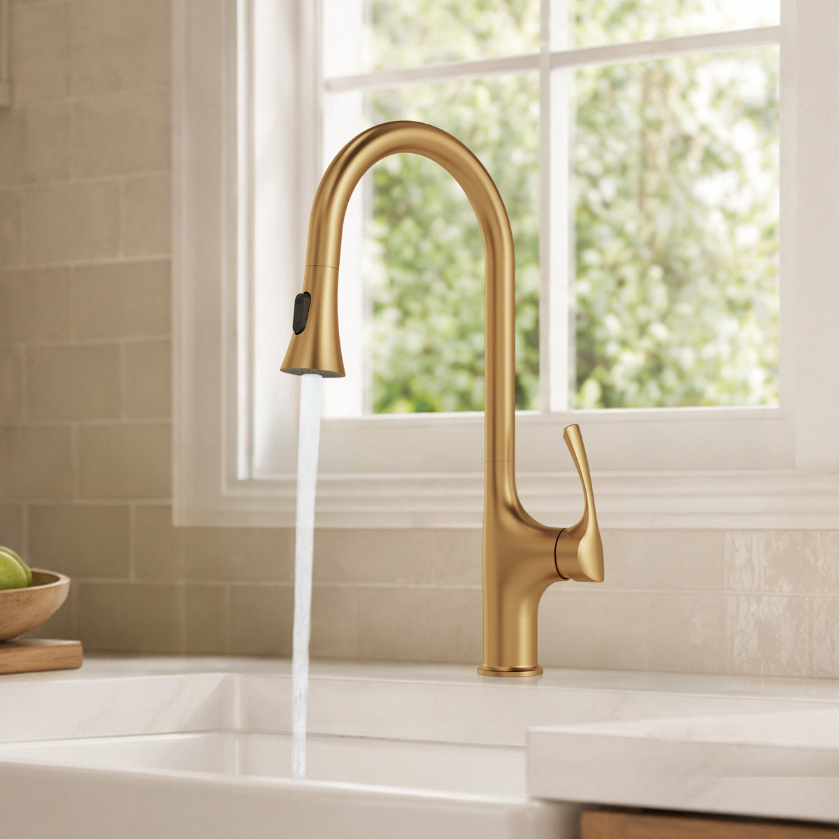 Pull-Down Single Handle Kitchen Faucet with High-Arc Spout SFS-1342K-GD - Brushed Gold