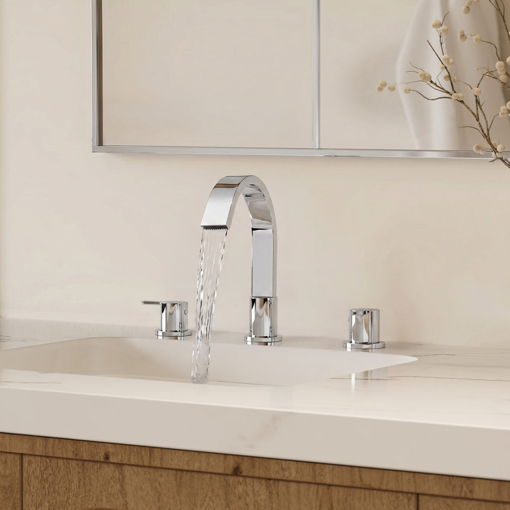 Widespread Bathroom Faucet 3 Hole, 2-Handle Bathroom Sink Faucet with Drain Assembly SFS-1115-CH - Chrome